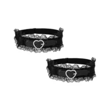 Black Lace Heart Buckle Leg Garters at Spencer's