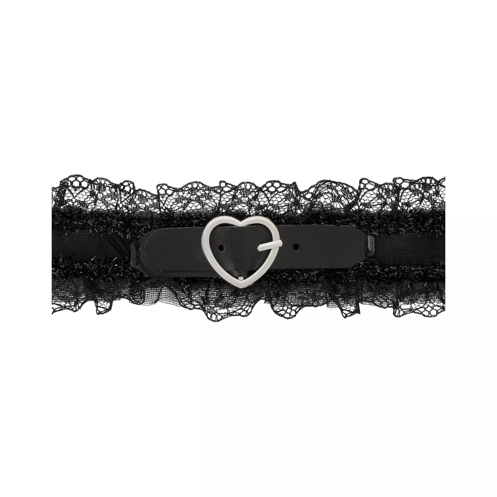 Black Lace Heart Buckle Leg Garters at Spencer's