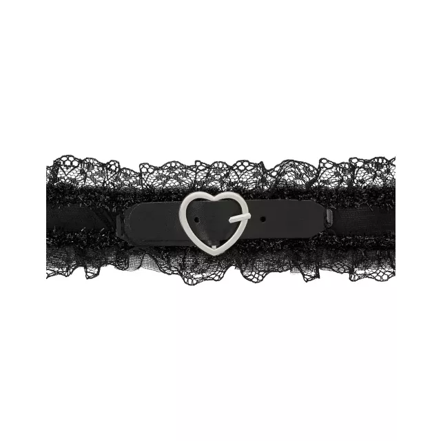 Black Lace Heart Buckle Leg Garters at Spencer's