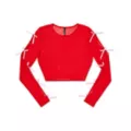 Red and Pink Bow Long Sleeve Mesh Crop Top at Spencer's