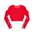 Red and Pink Bow Long Sleeve Mesh Crop Top at Spencer's