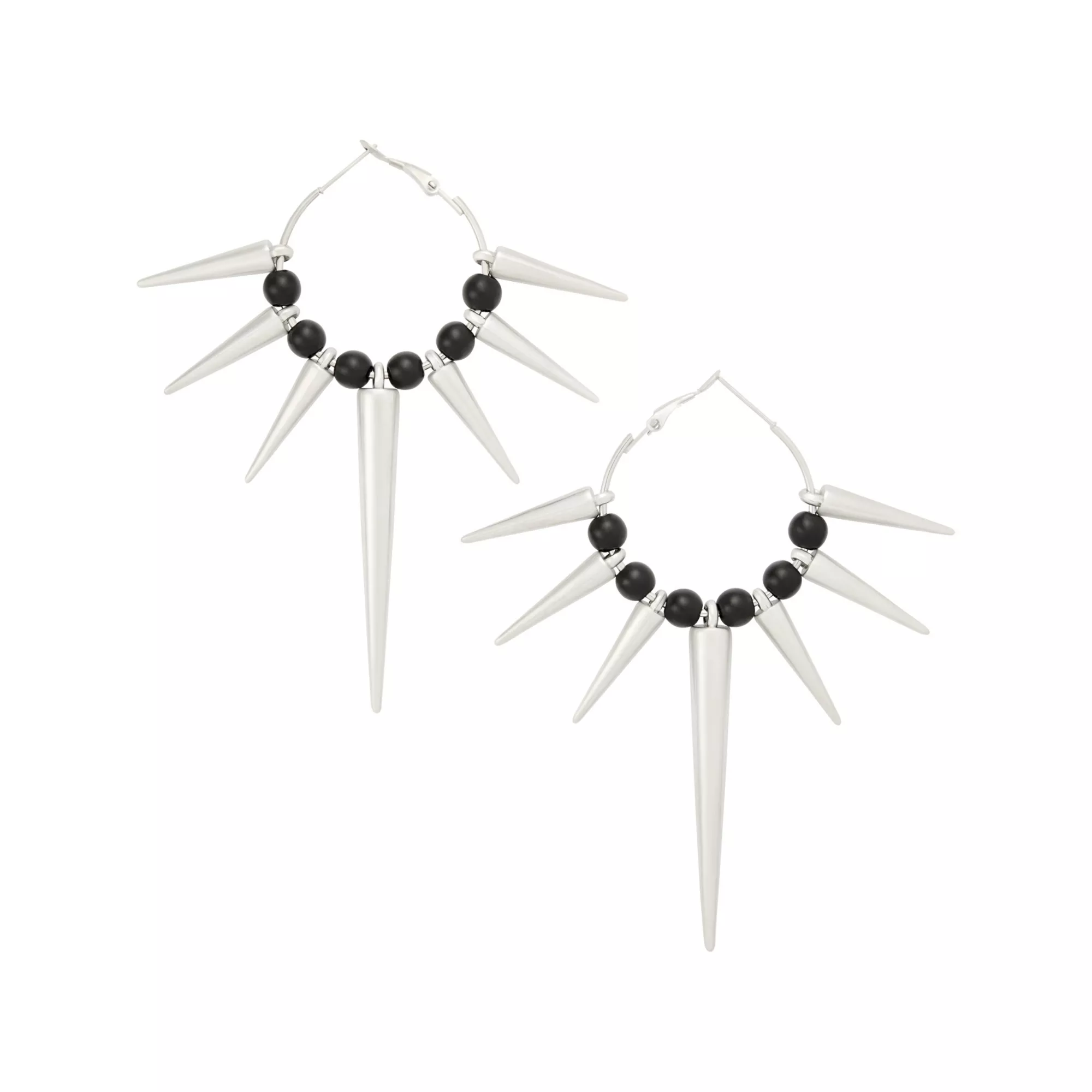Black and Silver-Tone Spike Hoop Earrings at Spencer's