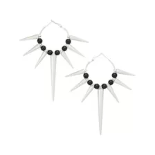 Black and Silver-Tone Spike Hoop Earrings at Spencer's