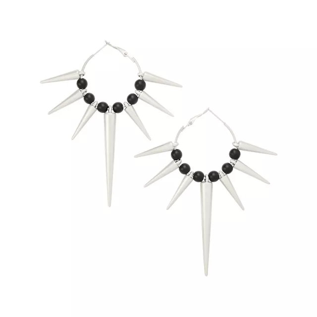 Black and Silver-Tone Spike Hoop Earrings at Spencer's