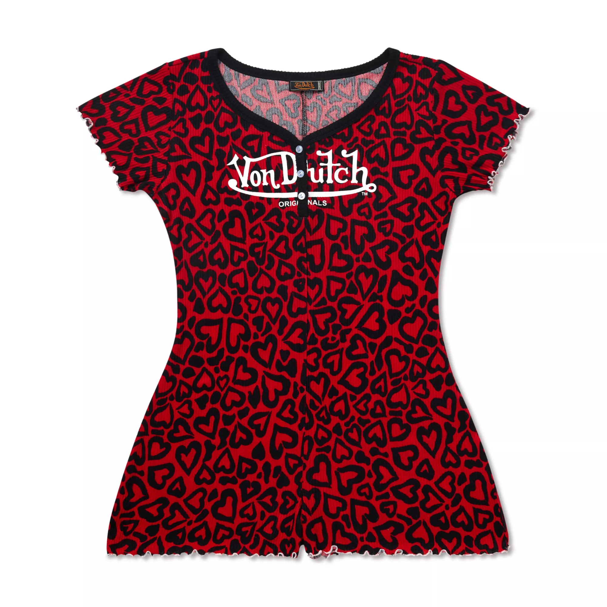 Von Dutch Red Hearts Cheetah Print Romper
