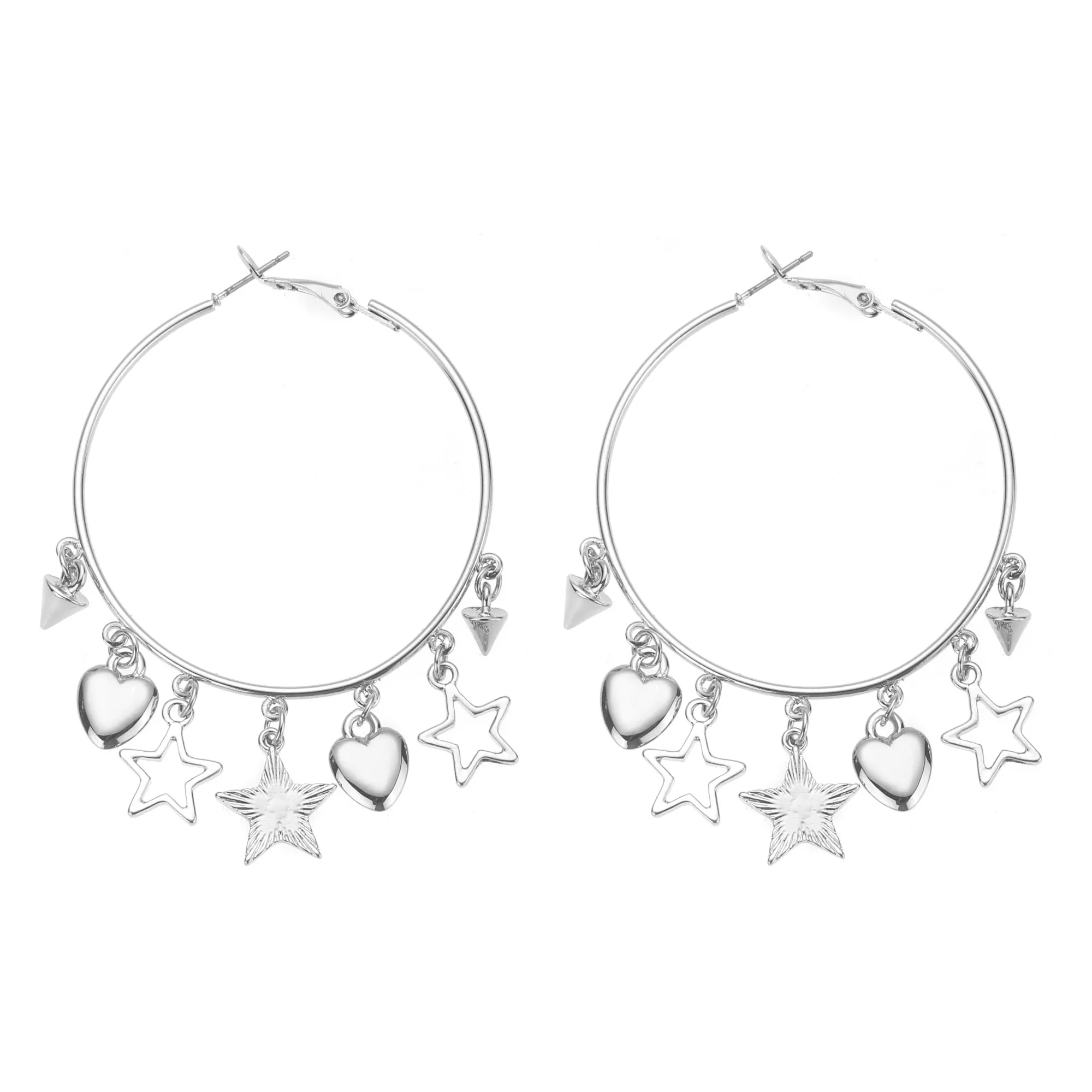 Star Heart Silver-Tone Hoop Earrings at Spencer's