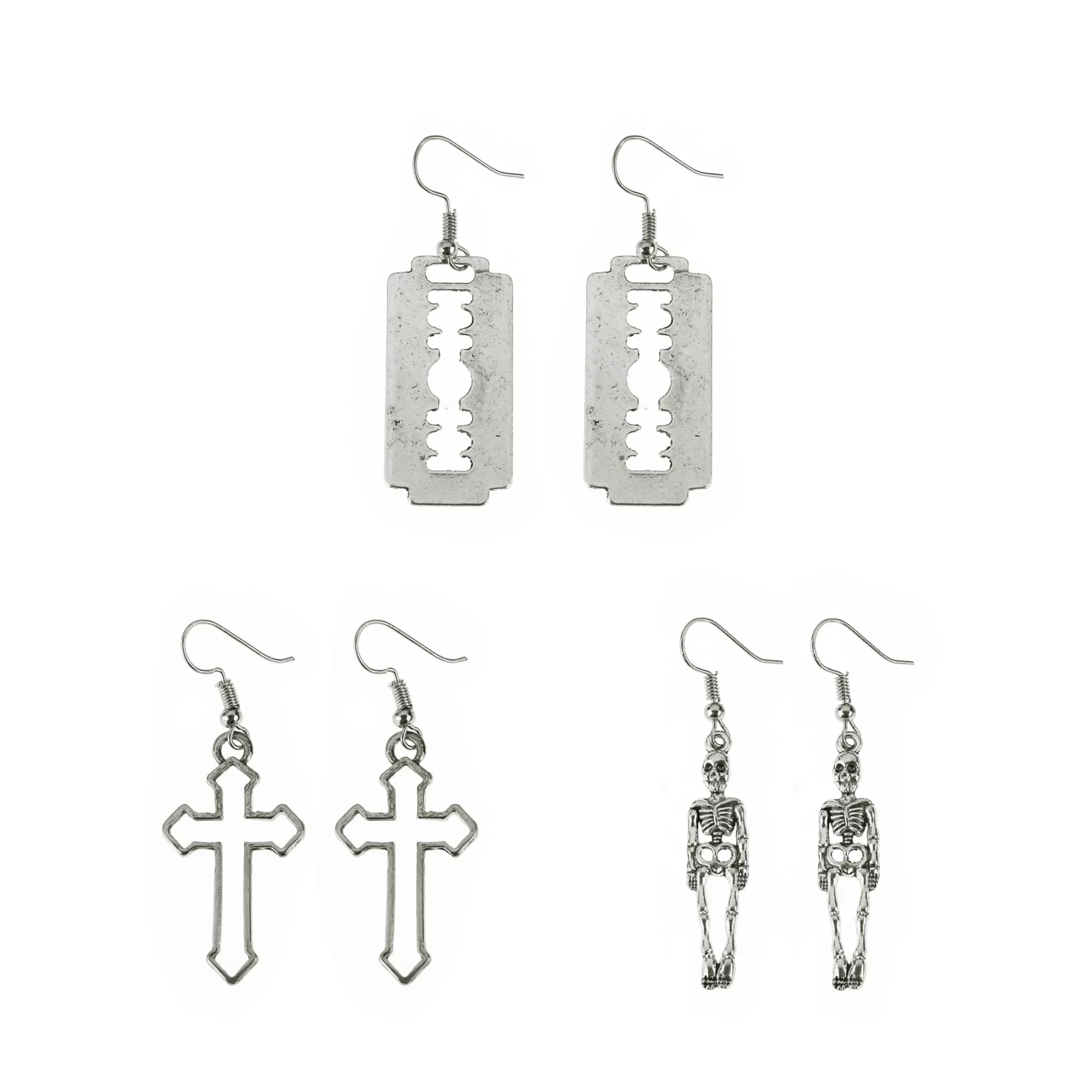 Multi-Pack Cross Razor Skeleton Dangle Earrings - 3 Pair at Spencer's