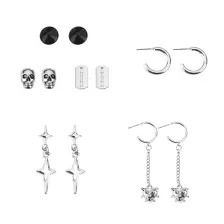Multi-Pack Silver-Plated Punk Rock Stud and Hoop Earrings - 6 Pairs at Spencer's