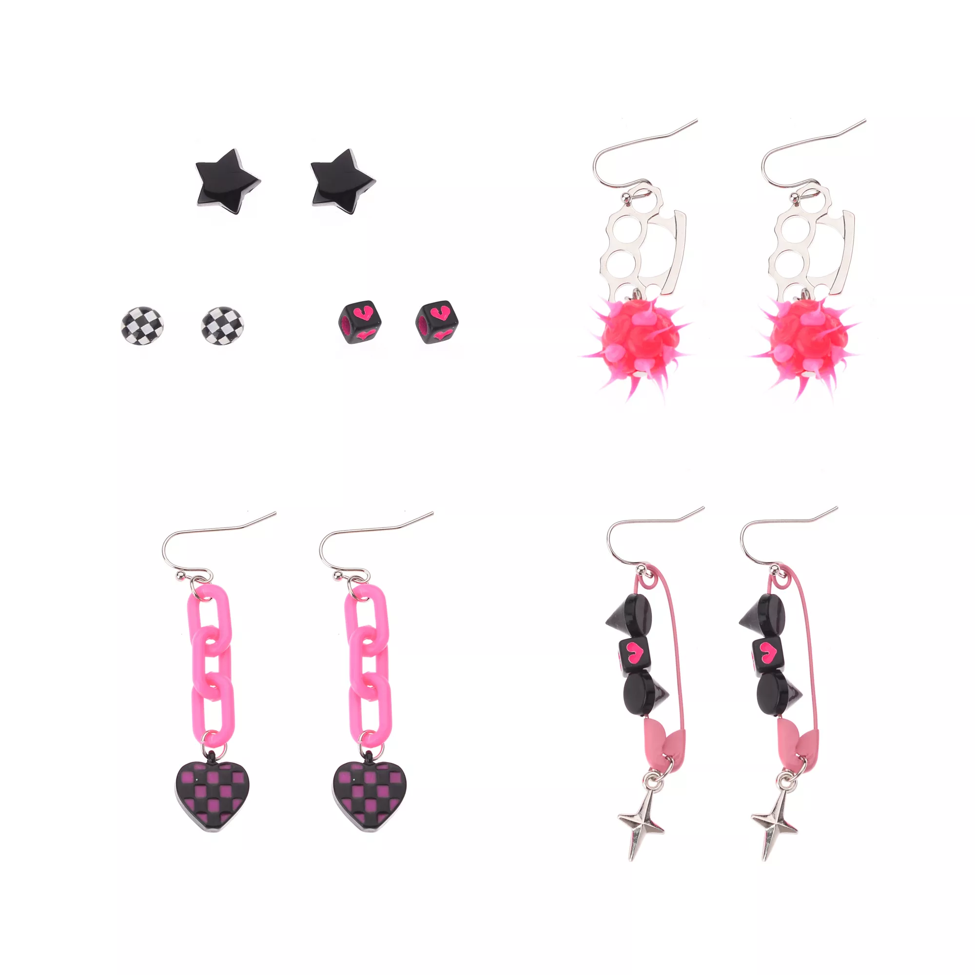 Multi-Pack Dice Chain Safety Pin Earrings - 6 Pairs