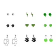 Multi-Pack Green and Black Heart Alien Earrings - 9 Pair at Spencer's