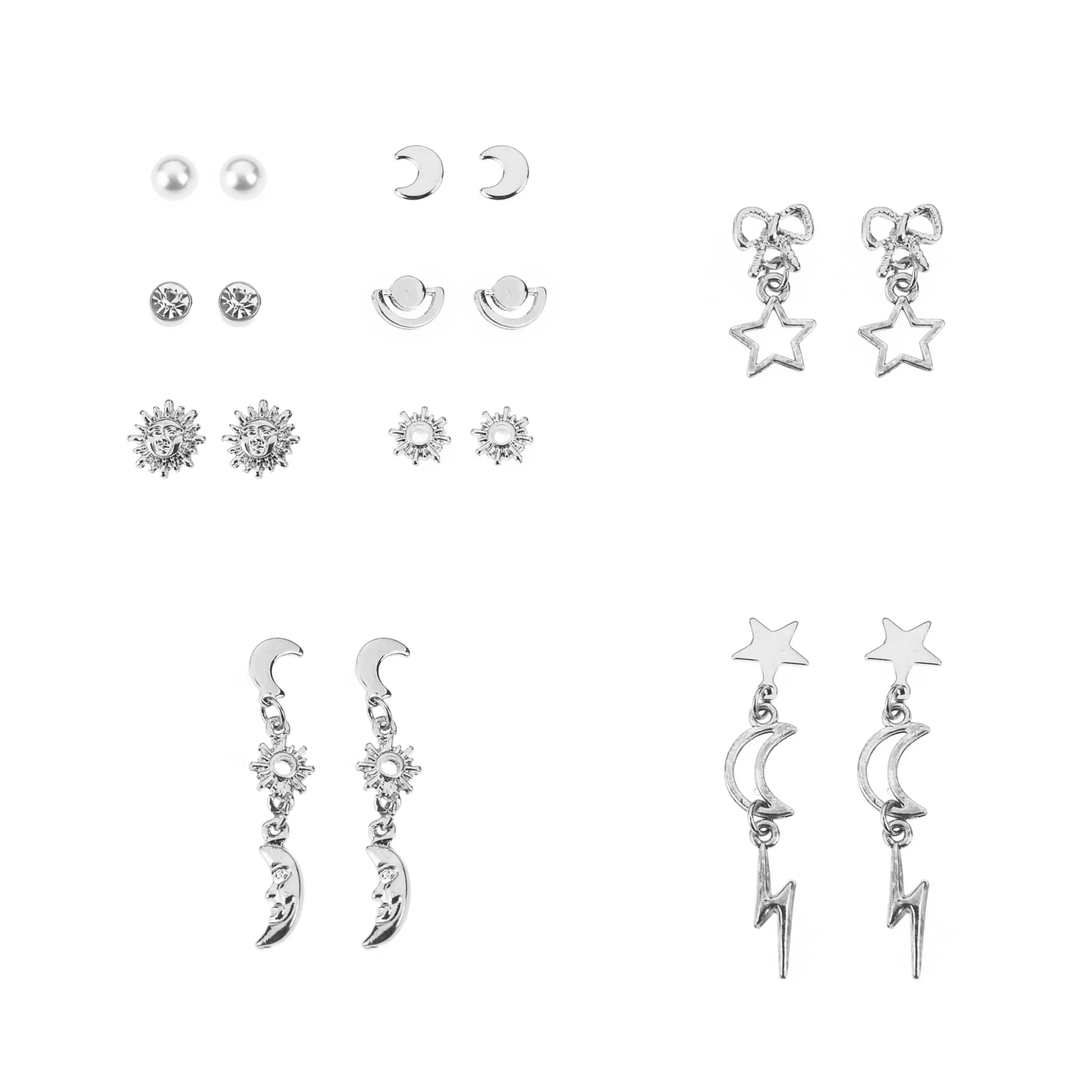 Multi-Pack Sun and Moon Earrings - 9 Pair at Spencer's