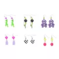 Multi-Pack Dino Skeleton Checkered Dangle Earrings - 6 Pairs at Spencer's