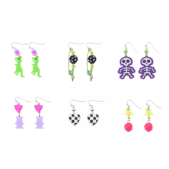 Multi-Pack Dino Skeleton Checkered Dangle Earrings - 6 Pairs at Spencer's