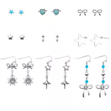 Multi-Pack Blue and Silver-Tone Star Sun Bow Earrings - 9 Pack at Spencer's
