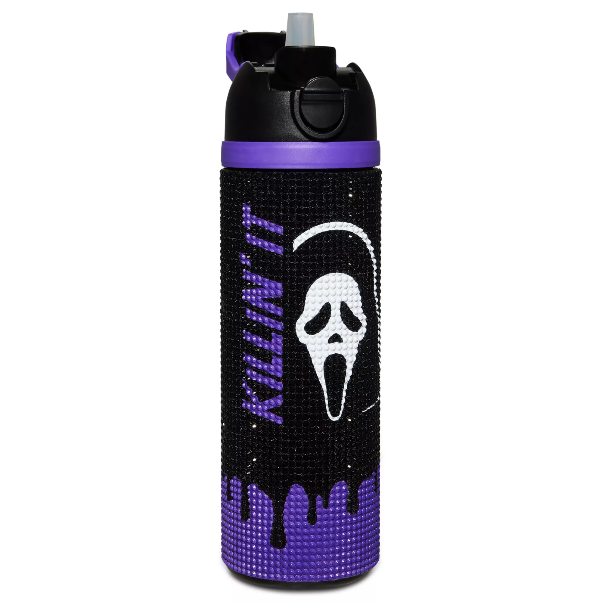 Ghost Face Rhinestone Drip Flip Top Water Bottle - 24 oz.