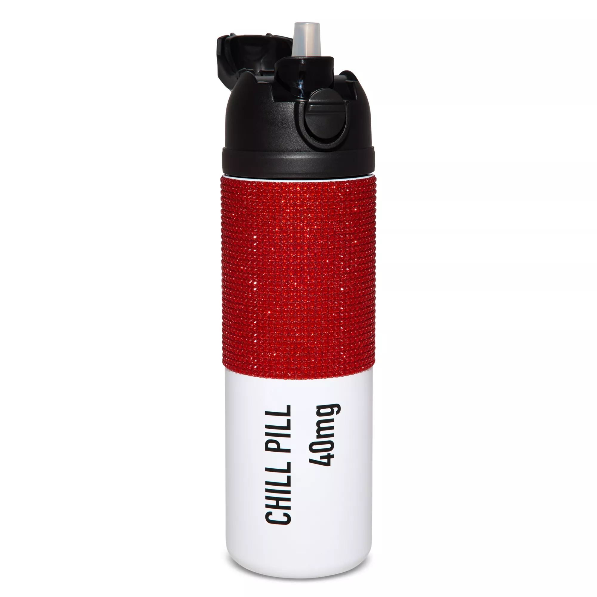 Chill Pill Rhinestone Flip Top Water Bottle - 24 oz.