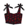 Black Cherry Print Bow Corset Top at Spencer's