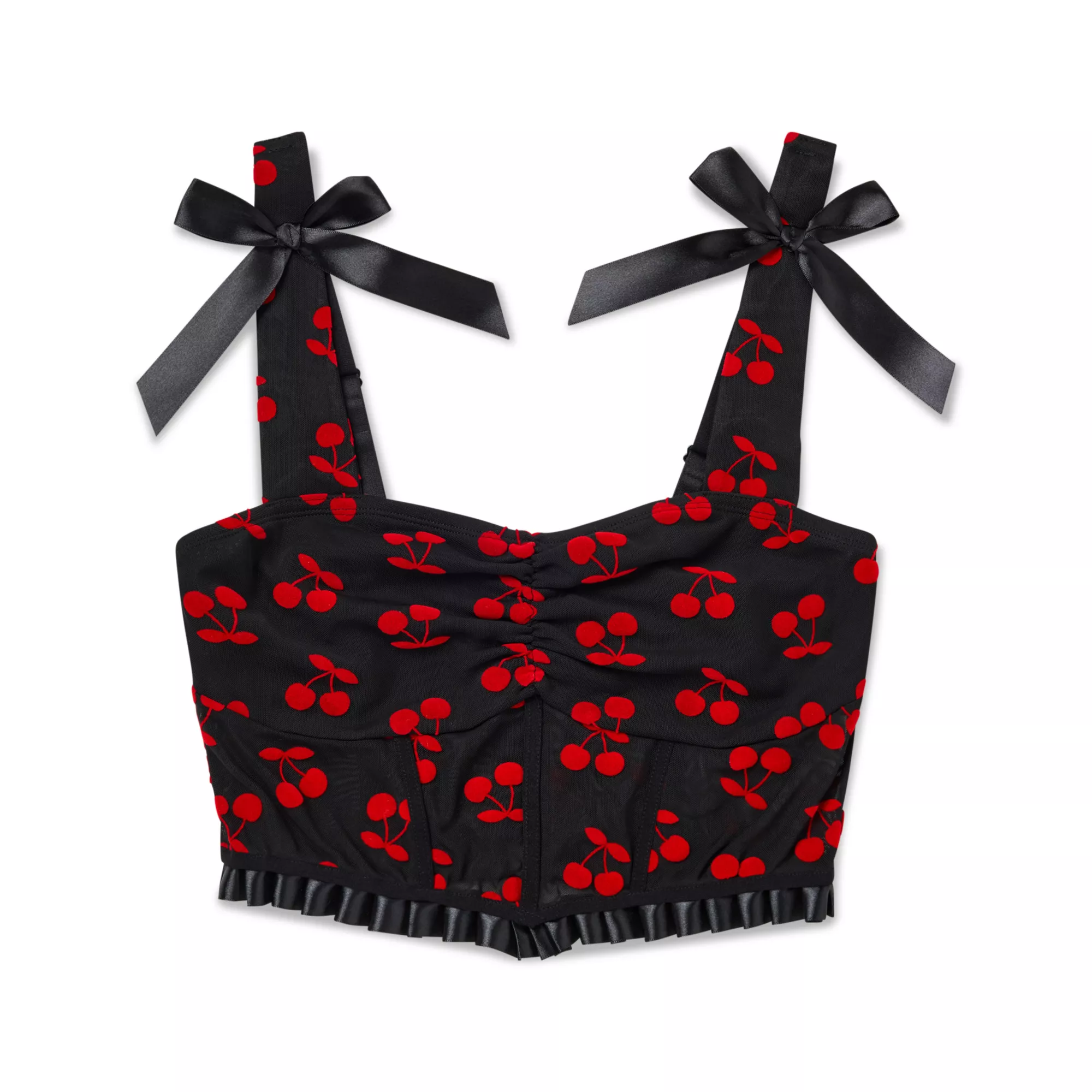 Black Cherry Print Bow Corset Top at Spencer's
