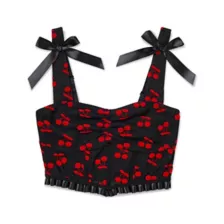 Black Cherry Print Bow Corset Top at Spencer's