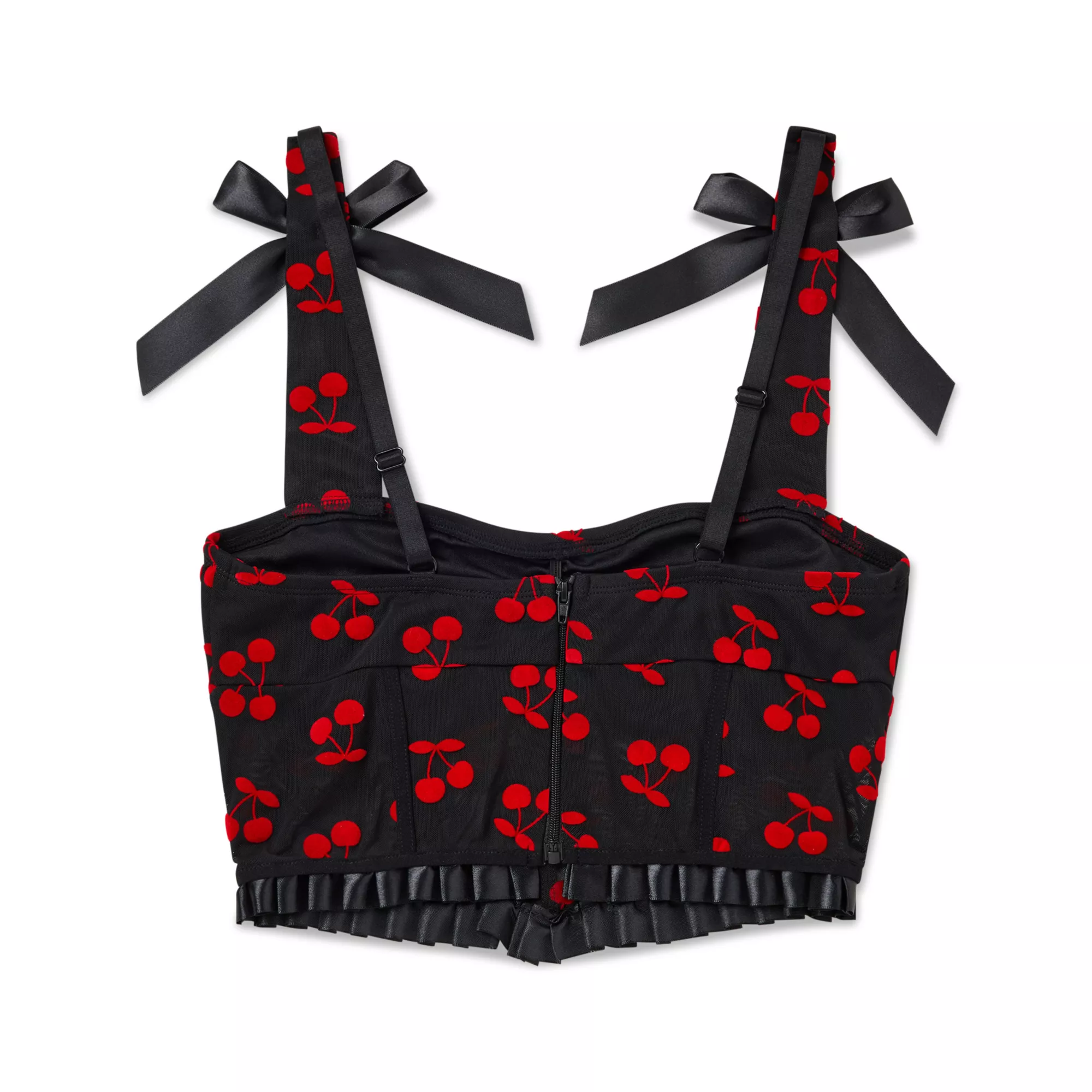 Black Cherry Print Bow Corset Top at Spencer's