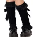 Black Bow Ruffled Leg Warmers at Spencer's