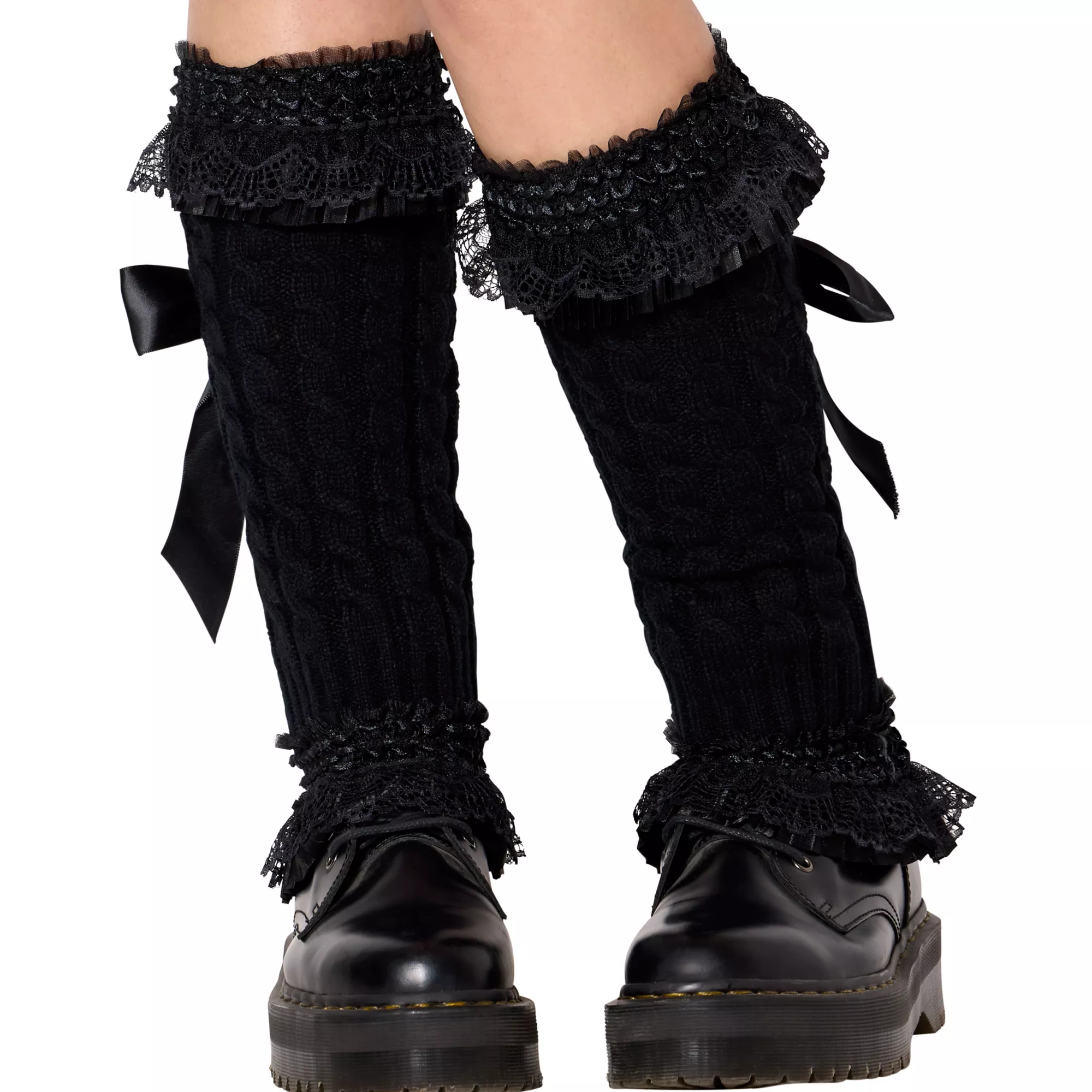 Black Bow Ruffled Leg Warmers at Spencer's