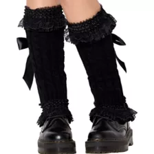 Black Bow Ruffled Leg Warmers at Spencer's