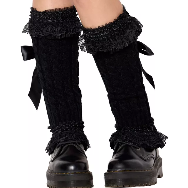 Black Bow Ruffled Leg Warmers at Spencer's