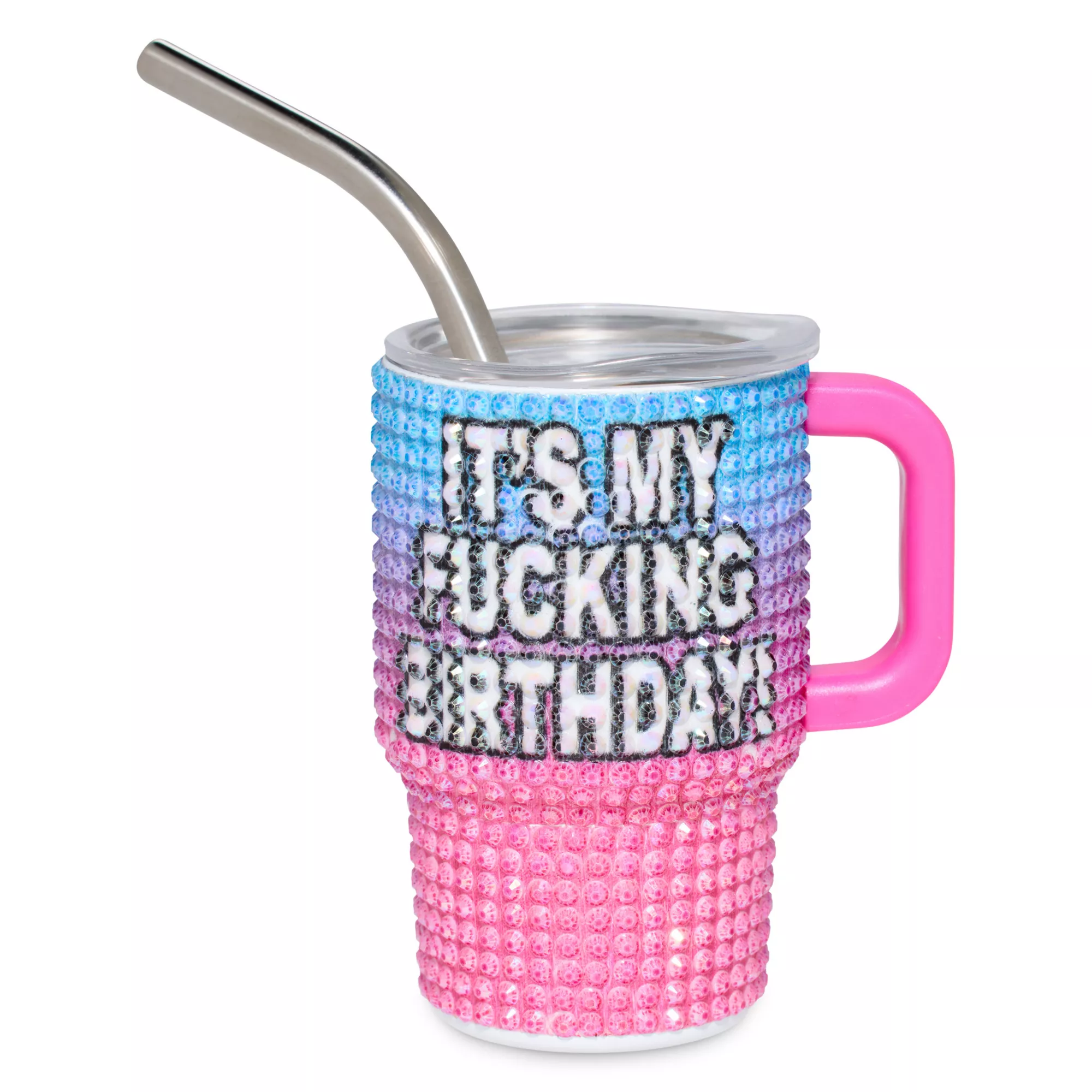 My Fucking Birthday Rhinestone Ombre Mini Tumbler with Straw - 3 oz. at Spencer's