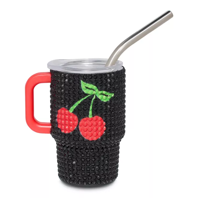 Cherry Rhinestone Mini Travel Tumbler with Straw - 3 oz.
