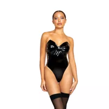 Black High-Cut Strapless Vinyl Bodysuit at Spencer's