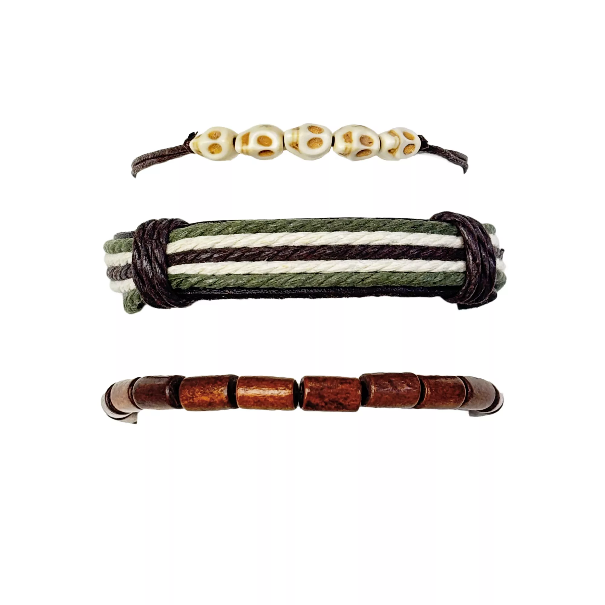Multi-Pack Beaded Skull Cord Bracelets - 3 Pack at Spencer's