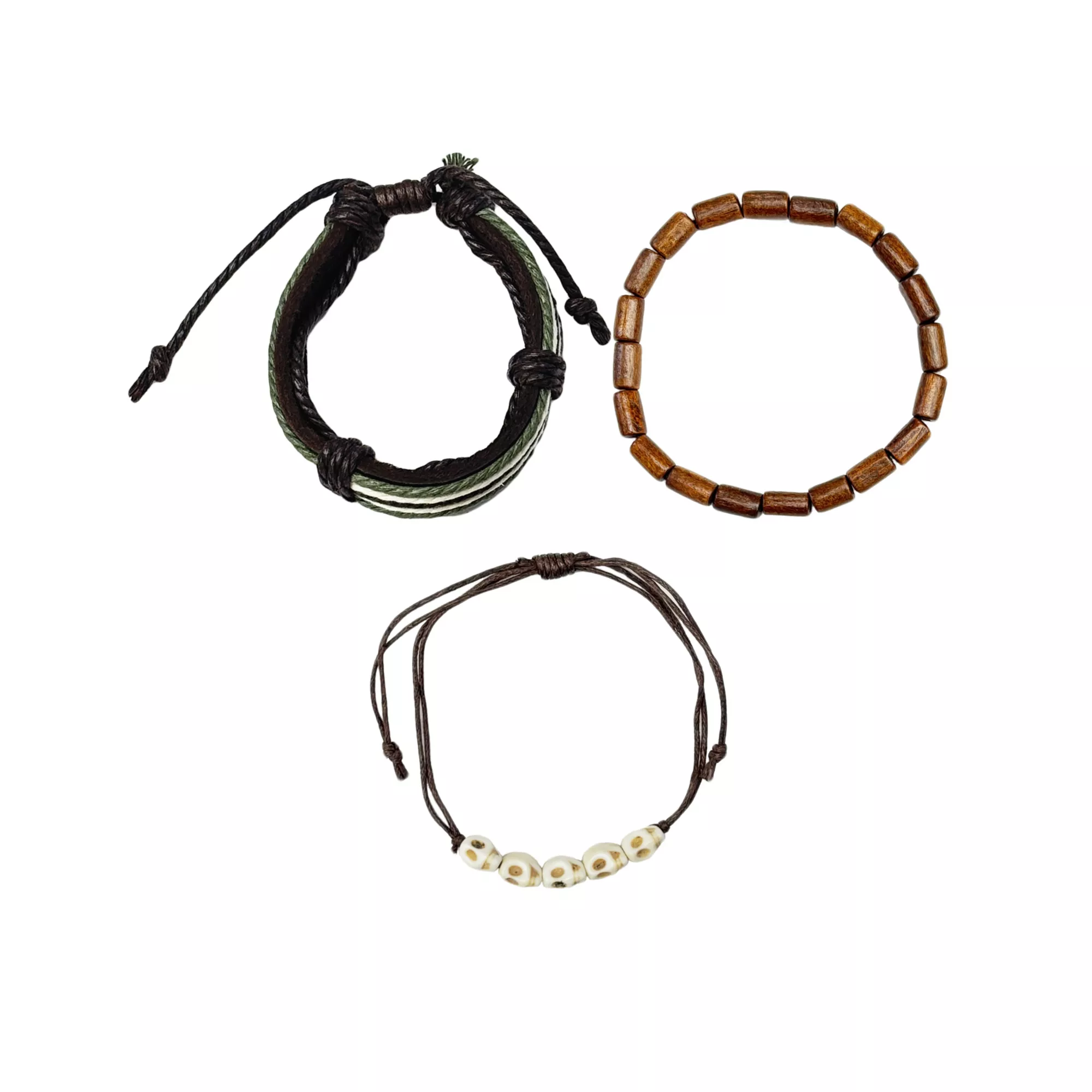 Multi-Pack Beaded Skull Cord Bracelets - 3 Pack at Spencer's