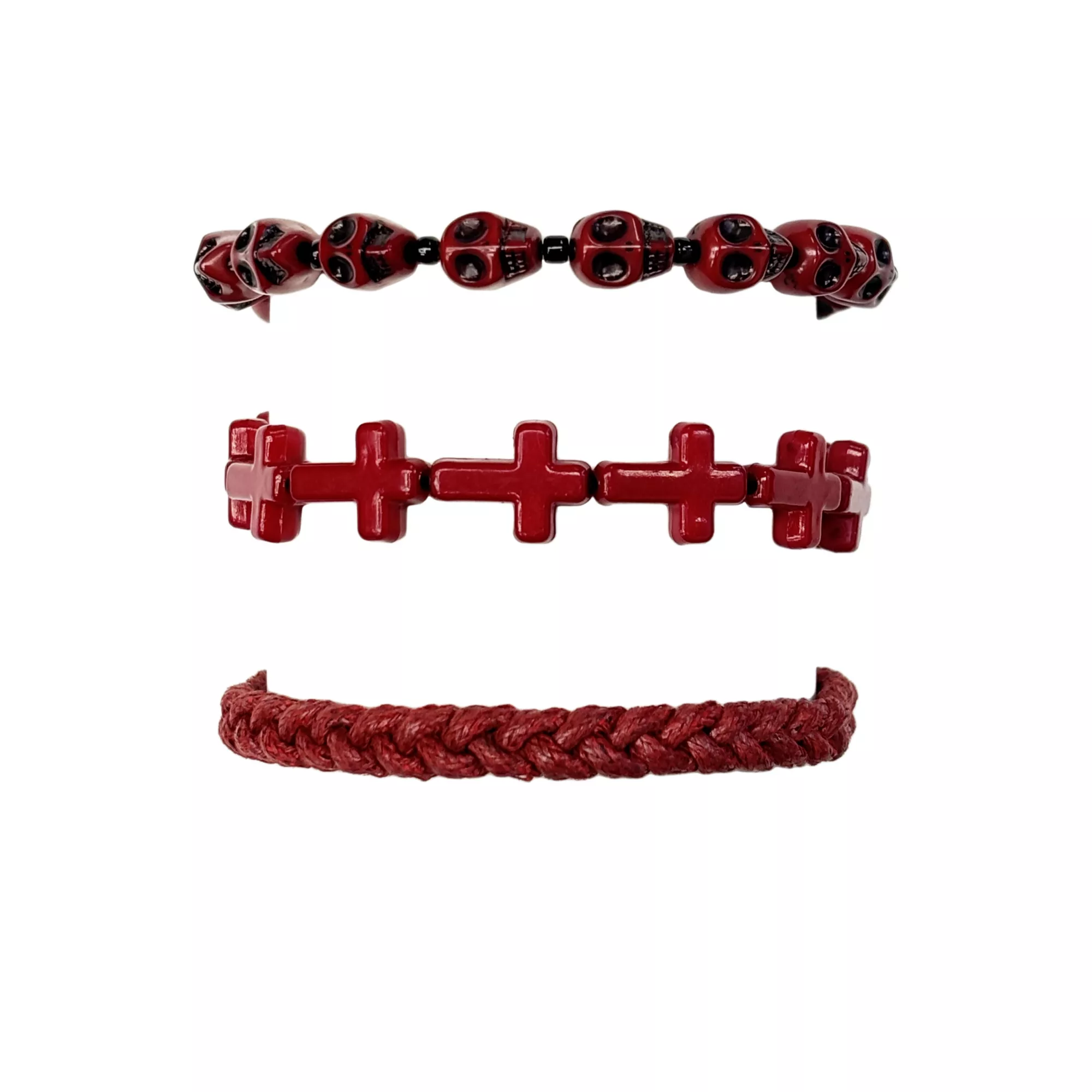 Multi-Pack Red Skull and Cross Beaded Bracelets - 3 Pack at Spencer's