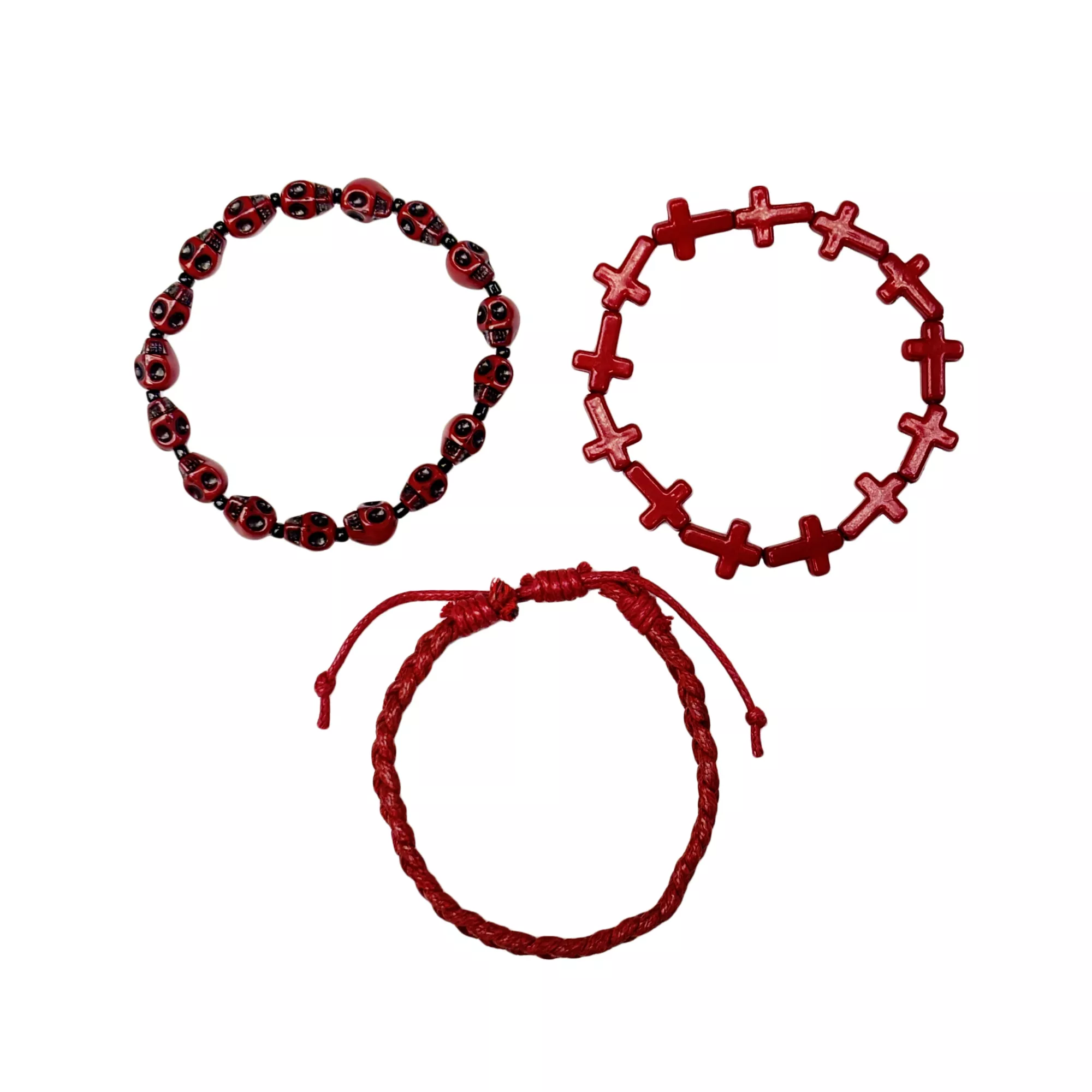 Multi-Pack Red Skull and Cross Beaded Bracelets - 3 Pack at Spencer's