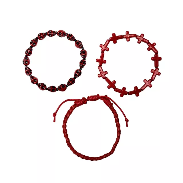 Multi-Pack Red Skull and Cross Beaded Bracelets - 3 Pack at Spencer's