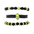 Multi-Pack Green and Black Beaded Skull Bracelets - 3 Pack at Spencer's