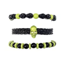 Multi-Pack Green and Black Beaded Skull Bracelets - 3 Pack at Spencer's
