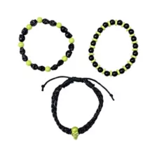 Multi-Pack Green and Black Beaded Skull Bracelets - 3 Pack at Spencer's