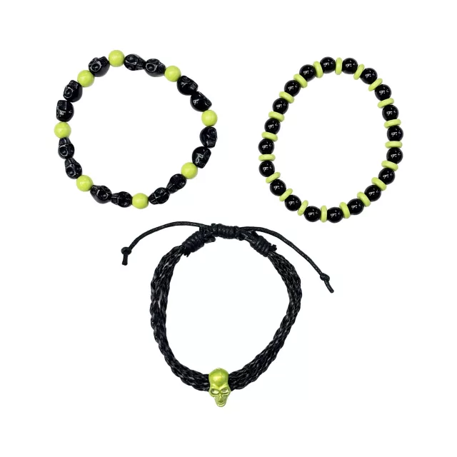 Multi-Pack Green and Black Beaded Skull Bracelets - 3 Pack at Spencer's