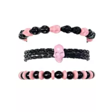 Multi-Pack Pink and Black Beaded Skull Bracelets - 3 Pack at Spencer's