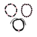 Multi-Pack Pink and Black Beaded Skull Bracelets - 3 Pack at Spencer's