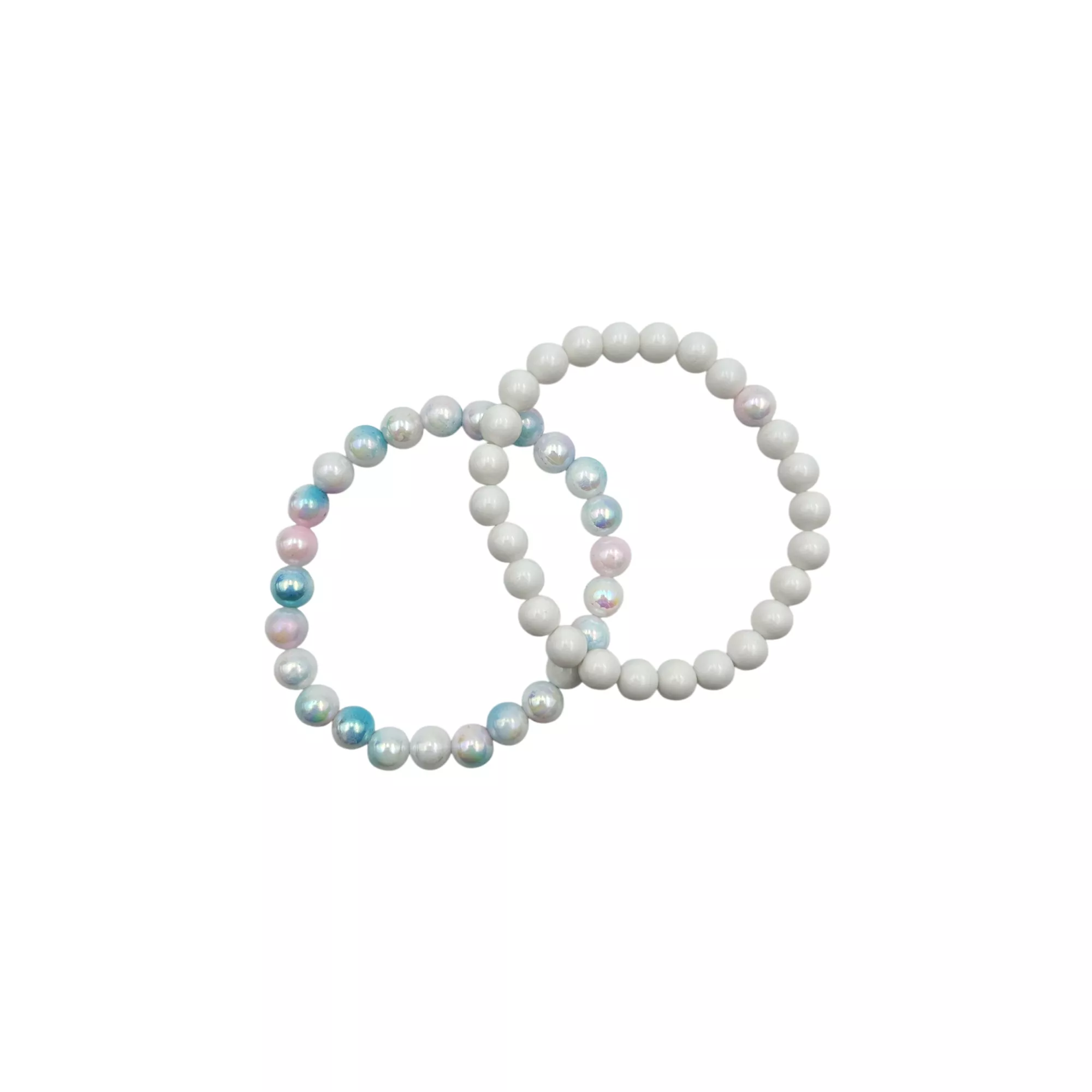 Iridescent Multicolor and White Marble Long Distance Bracelets - 2 Pack
