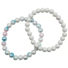 Iridescent Multicolor and White Marble Long Distance Bracelets - 2 Pack at Spencer's