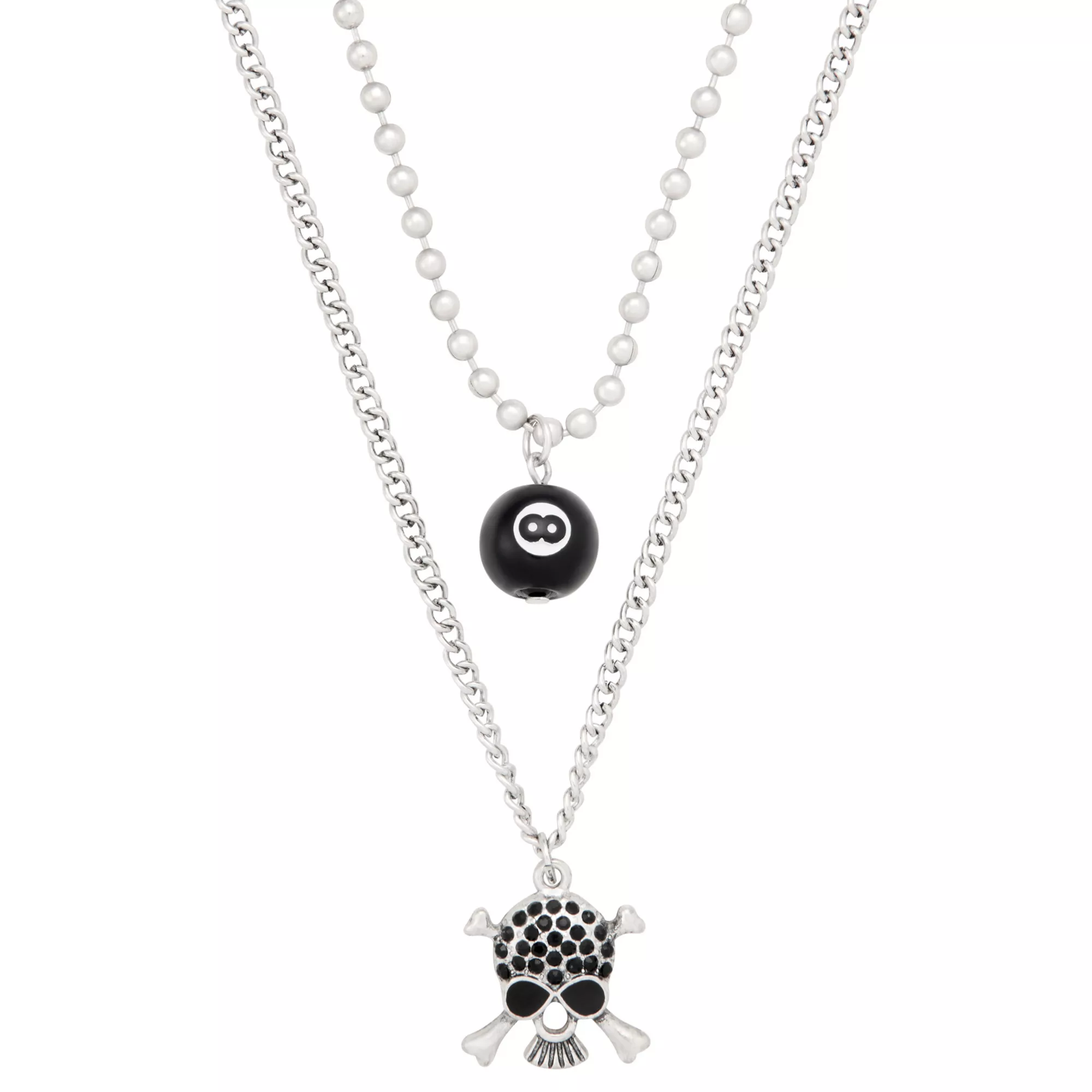 2-Row Skull and 8 Ball Chain Necklace at Spencer's