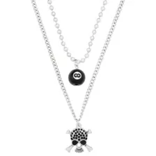 2-Row Skull and 8 Ball Chain Necklace at Spencer's