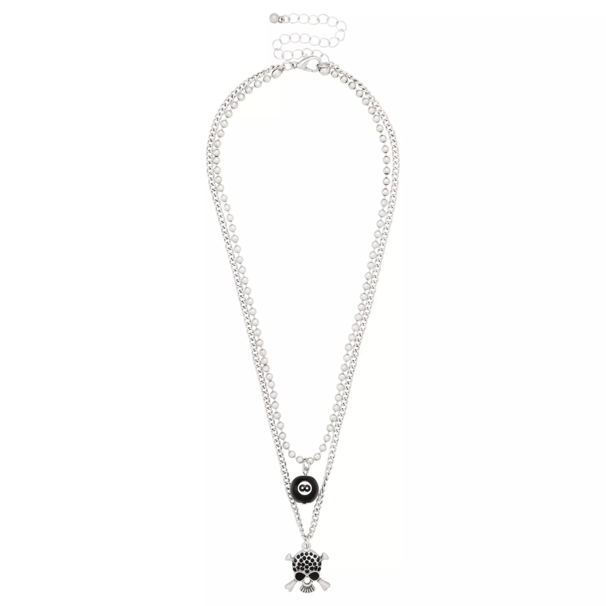 2-Row Skull and 8 Ball Chain Necklace at Spencer's