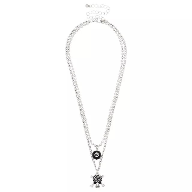 2-Row Skull and 8 Ball Chain Necklace at Spencer's