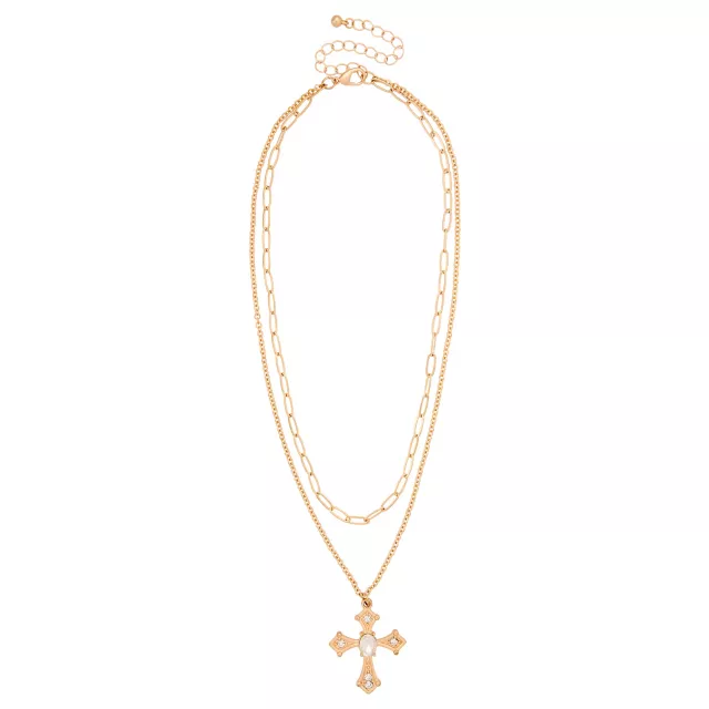 2-Row Clear CZ Cross Gold-Tone Necklace at Spencer's