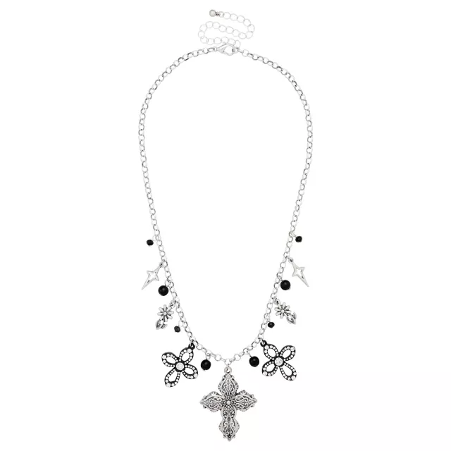 Cross and Flower Charm Necklace at Spencer's